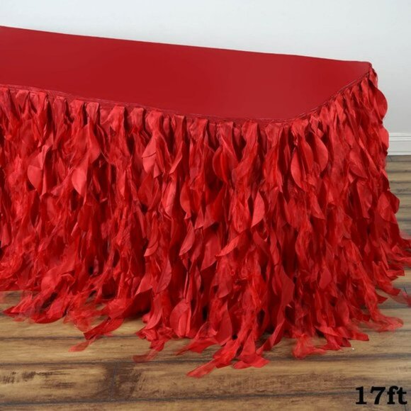 Table skirt 17’, 2 this listing, Enchanting Curly Willow Taffeta- Red, - Picture 2 of 3